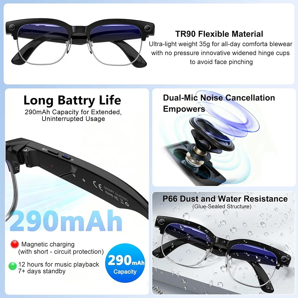 4K Smart AI Glasses 8MP Camera - огляд і ціна Audio Music Recording